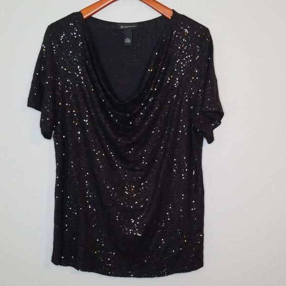 INC International Concepts Tops - {International Concepts} Black Sequins Scoop Neck